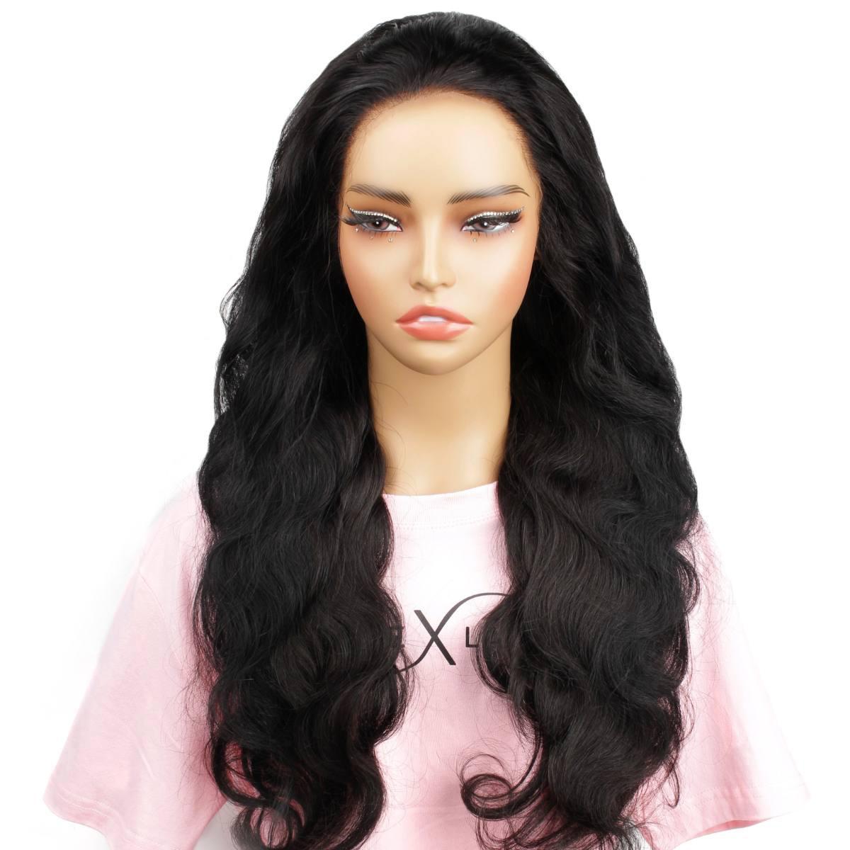 New Jet Black 24 inch Full Frontal HD Lace buy Human Hair Wig, Body Wave