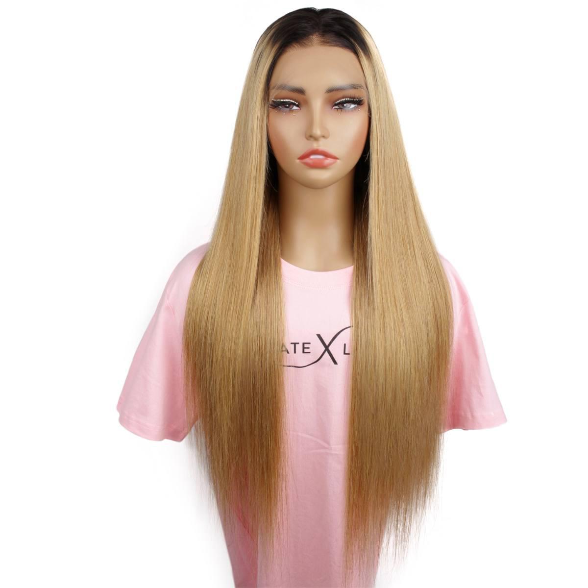 Honey Blonde newest Kinky Straight Ombre Color Wig 150 13X6 Lace Front Human Hair