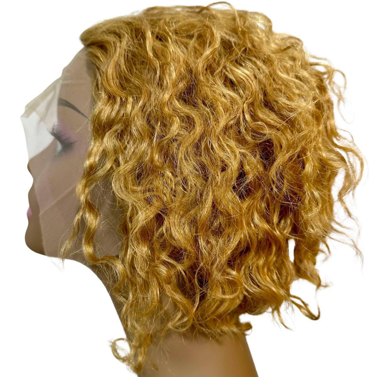 Honey Blonde Curly 13x4 Transparent Lace Front Pixie Wig