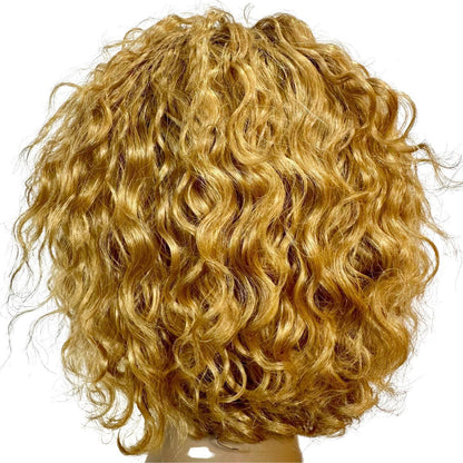 Honey Blonde Curly 13x4 Transparent Lace Front Pixie Wig