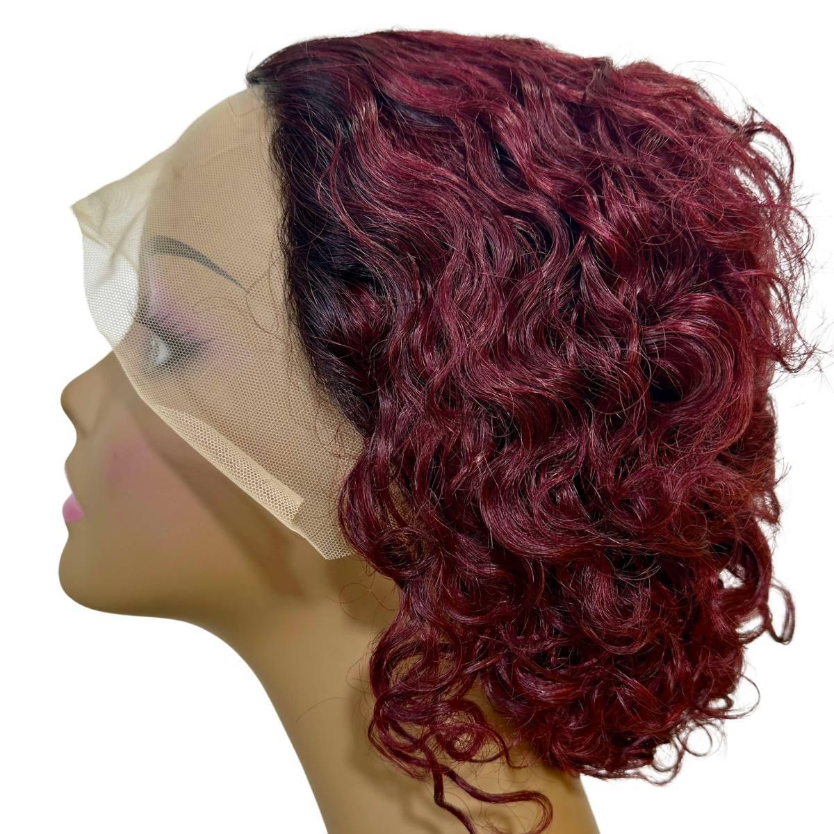 Burgundy Ombre Curly 13x4 Transparent Lace Front Pixie Wig