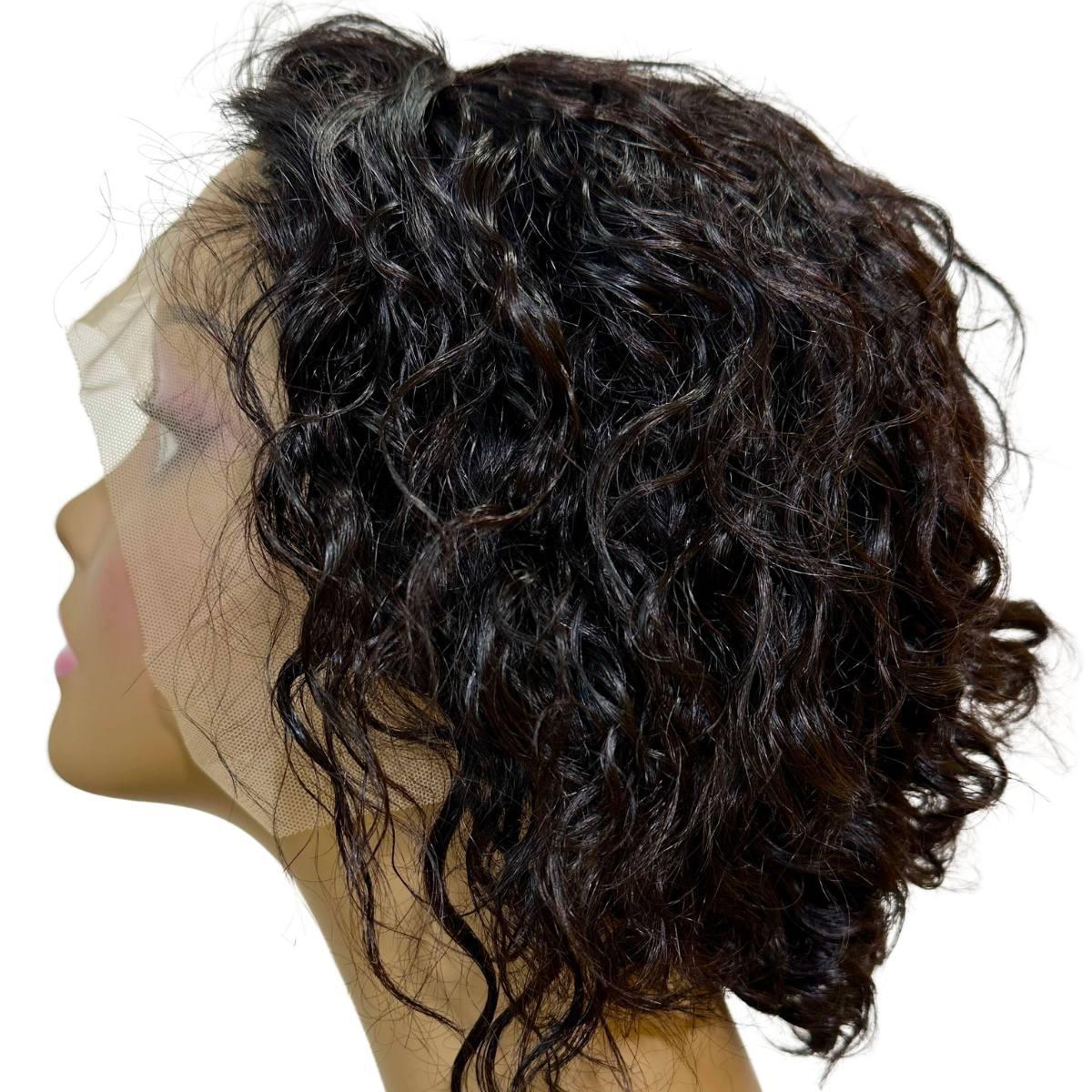 Natural Black Curly 13x4 Transparent Lace Front Pixie Wig