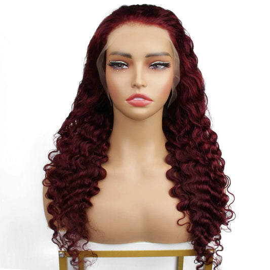 Burgundy Deep Wave 13x4 Transparent Lace Front Wig