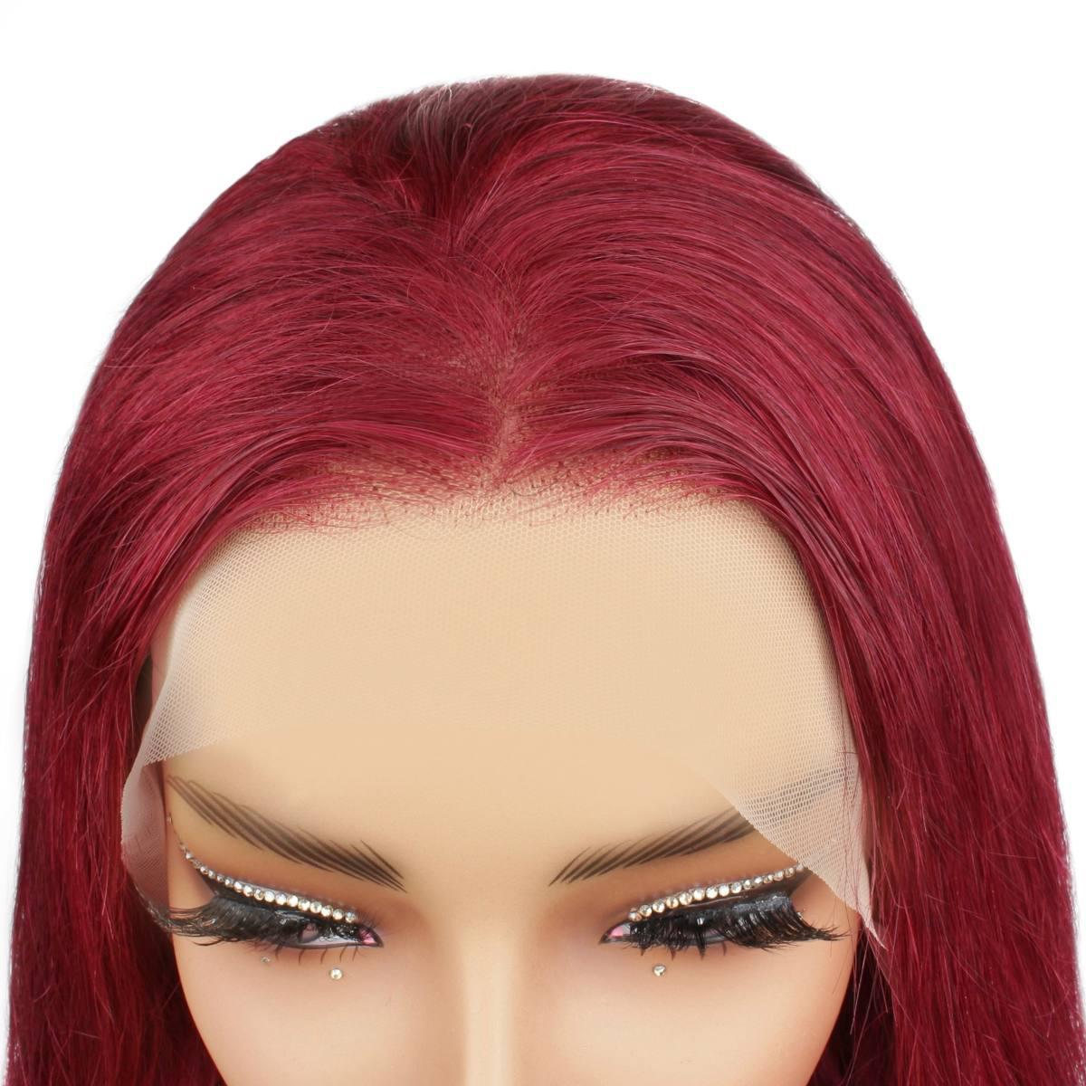 Cherry Red Body Wave Transparent Wig