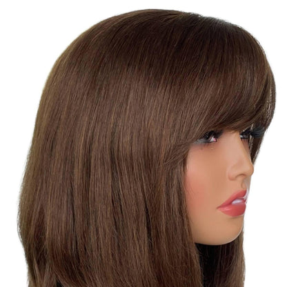 Dark Brown Straight Capless Bang Wig Side