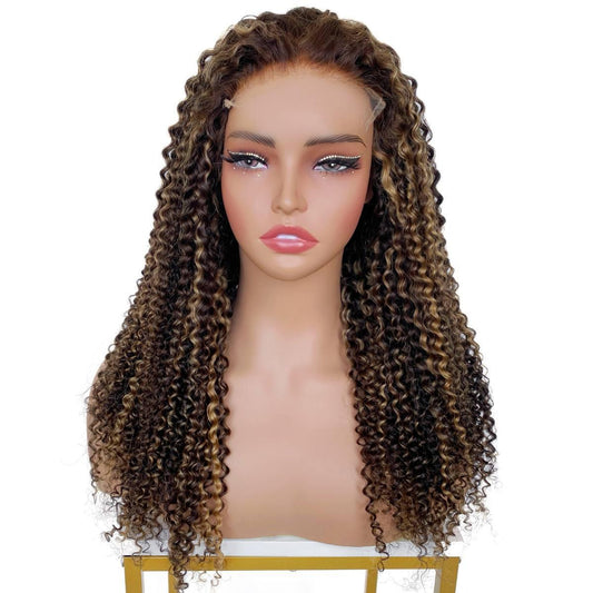 Dark Highlight Kinky Curly Closure Wig