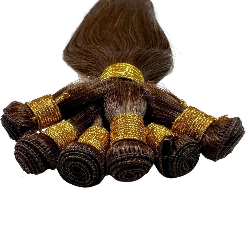 Weft View of Dark Brown Straight Handtied Wefts