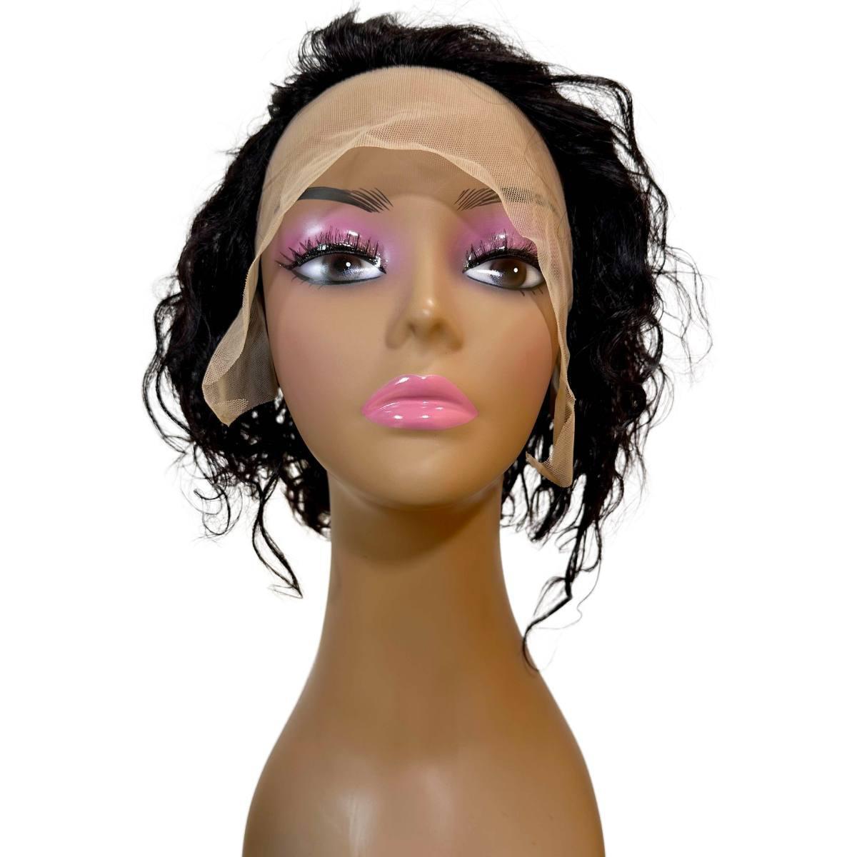 Natural Black Curly 13x4 Transparent Lace Front Pixie Wig