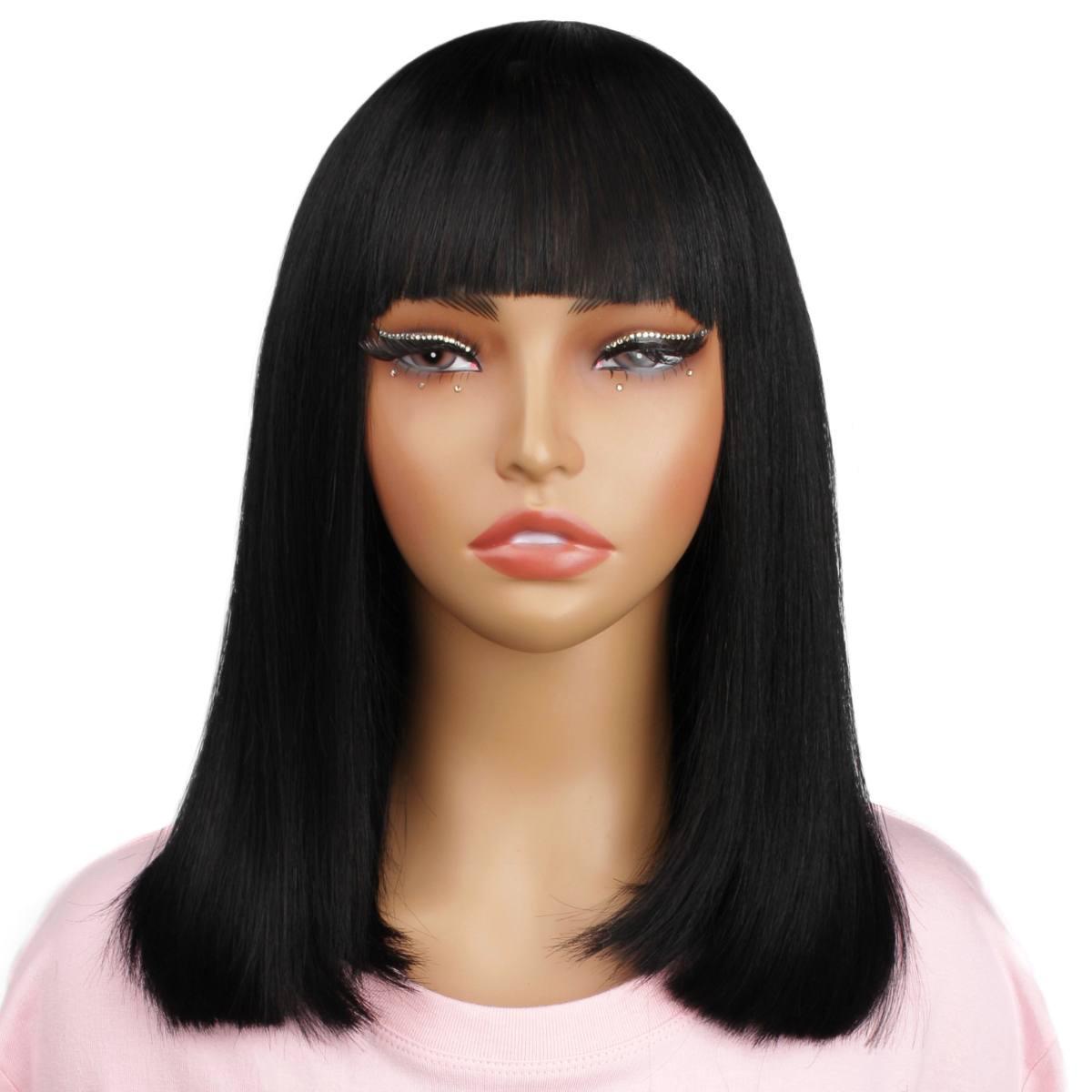 jet black bang bob wig front