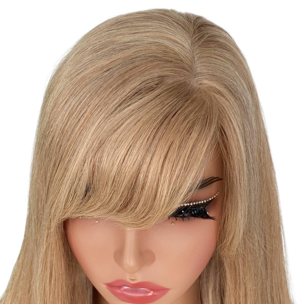 medium ash blonde capless wig bangs