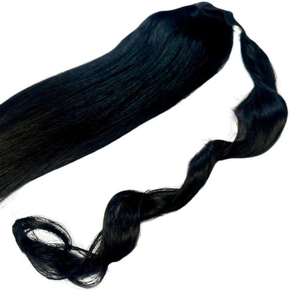 ponytail jet black human hair