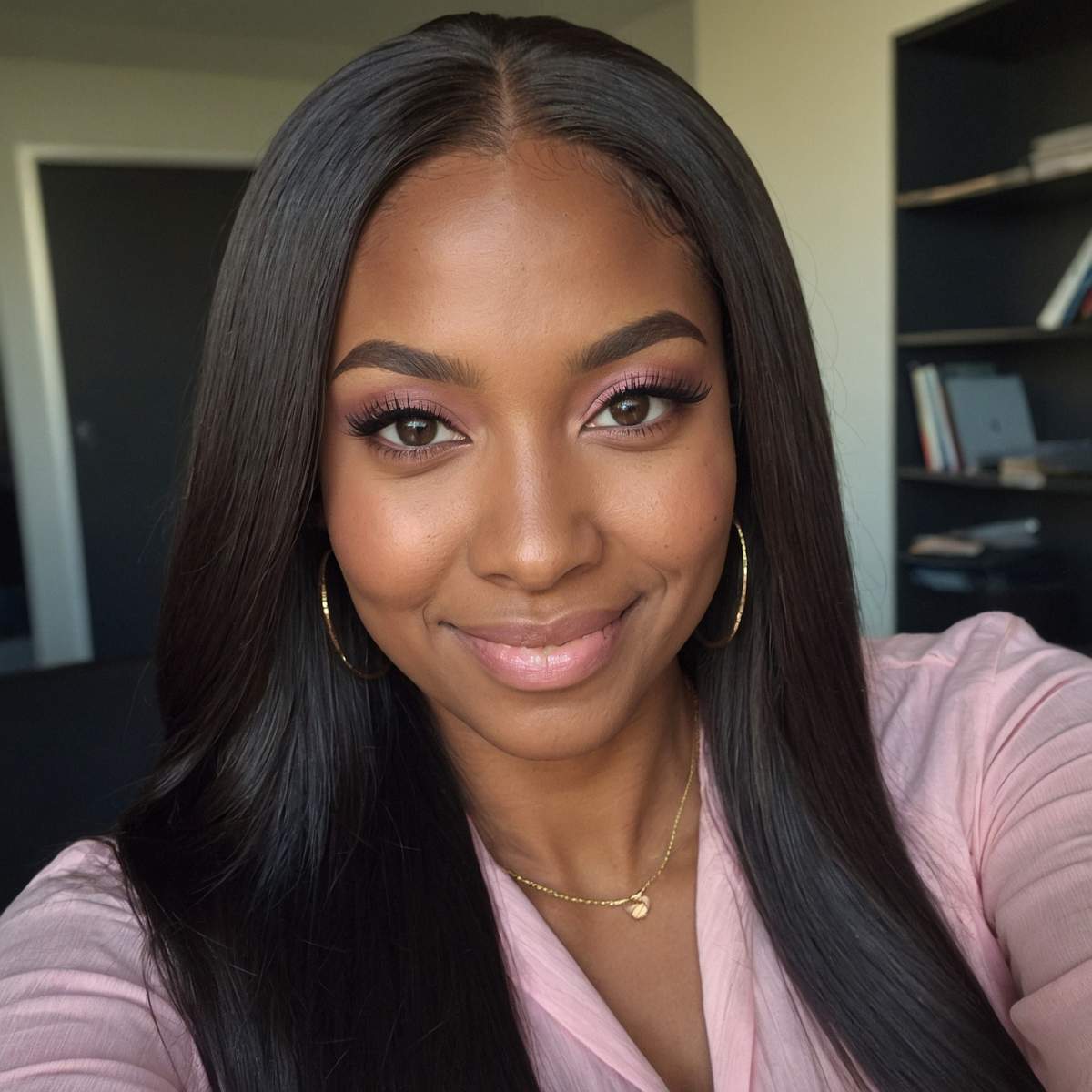 woman wearing straight hair weave with closure