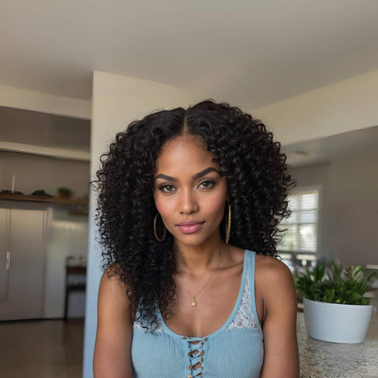 woman wearing curly hair weave