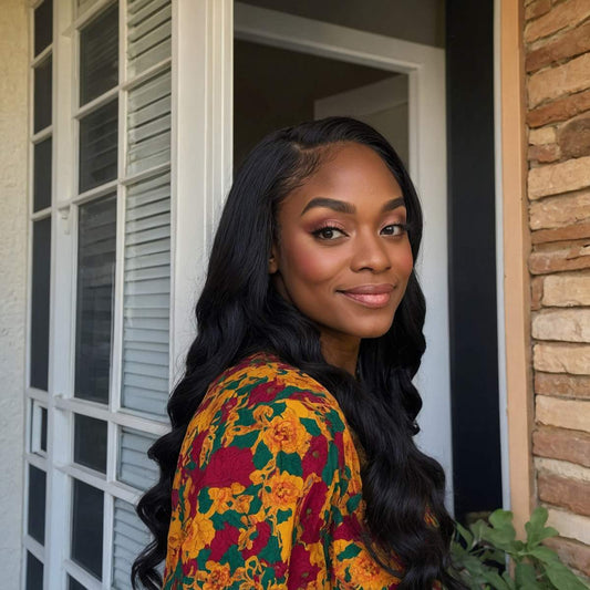 woman wearing jet black bundles