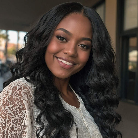 woman wearing loose wave bundles